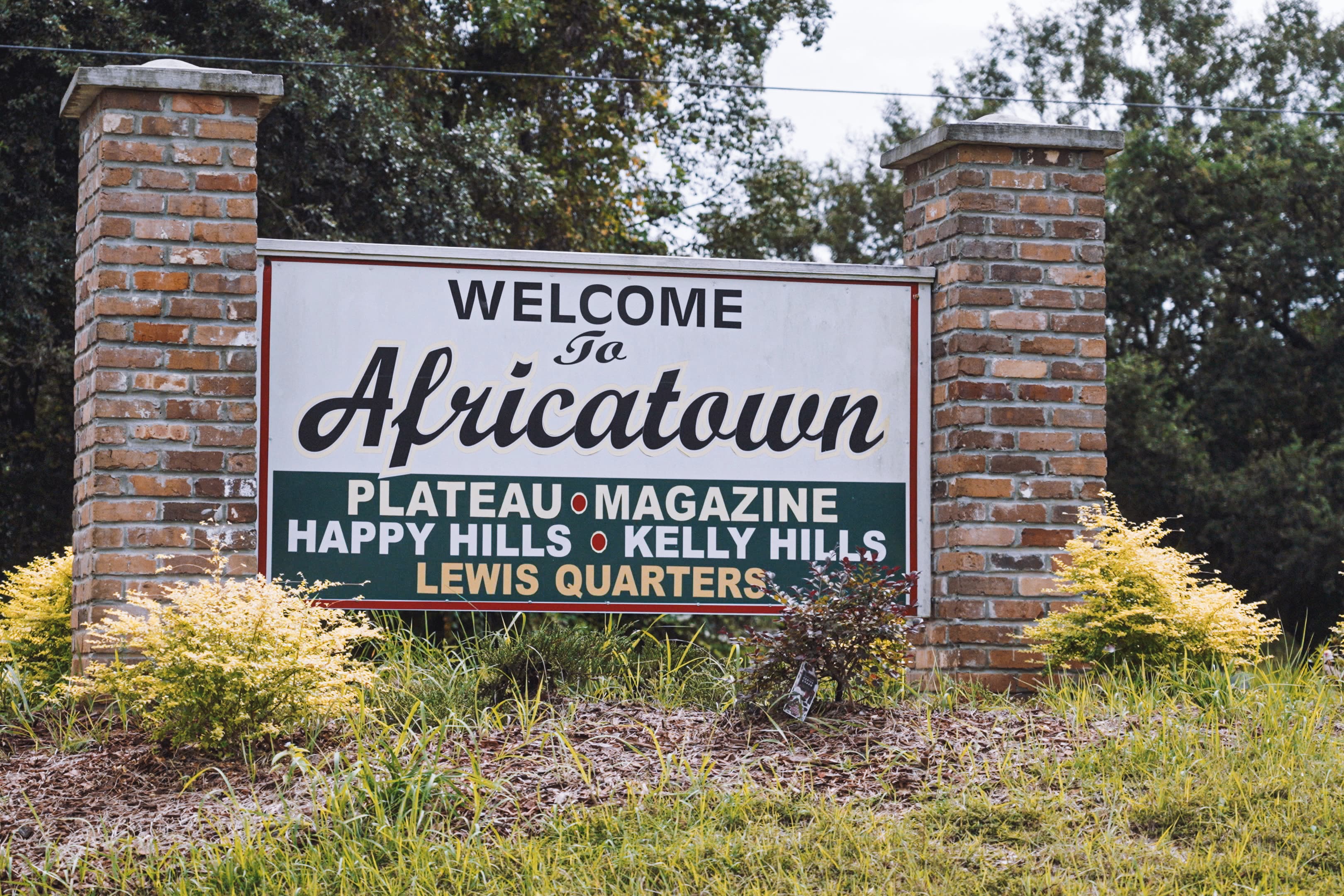 Welcome sign in Africatown, Alabama