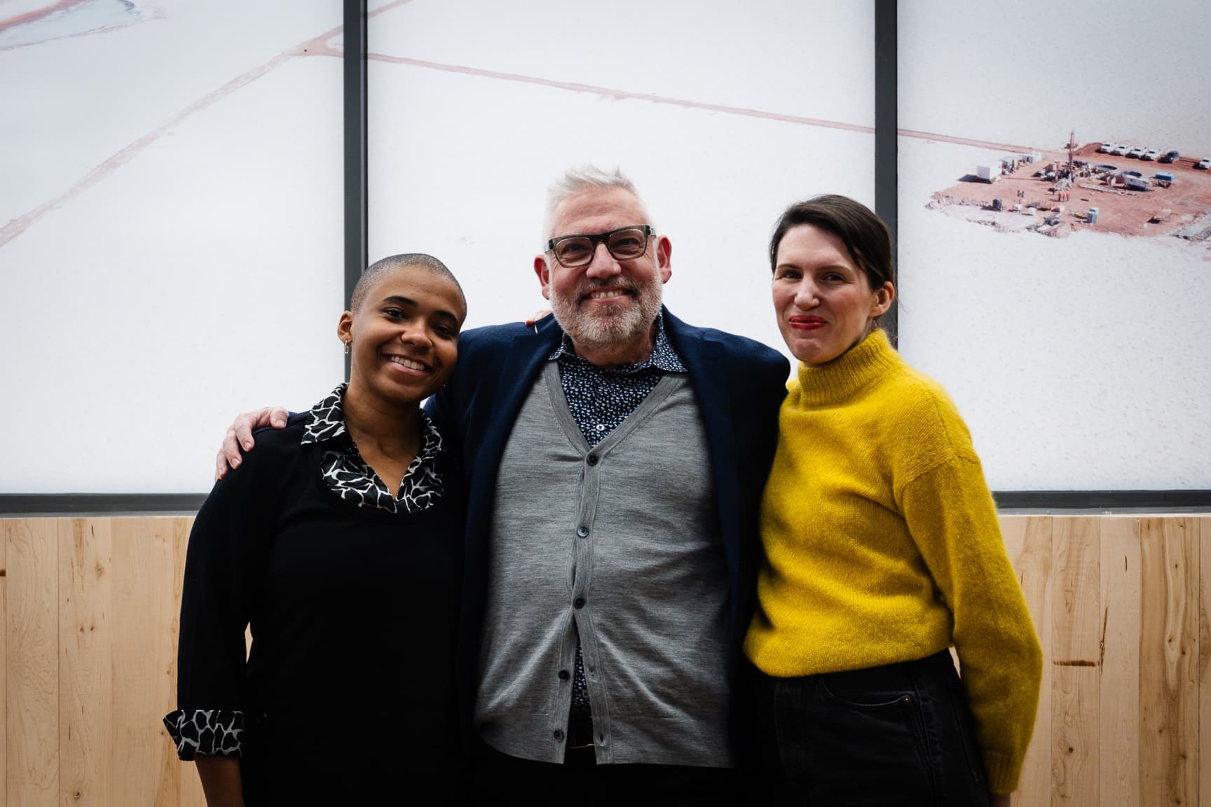 McKenna Dunbar, Jeffrey Johnson, and Beatrice Galilee at the opening of Life On Earth at the University of Kentucky, College of Design.