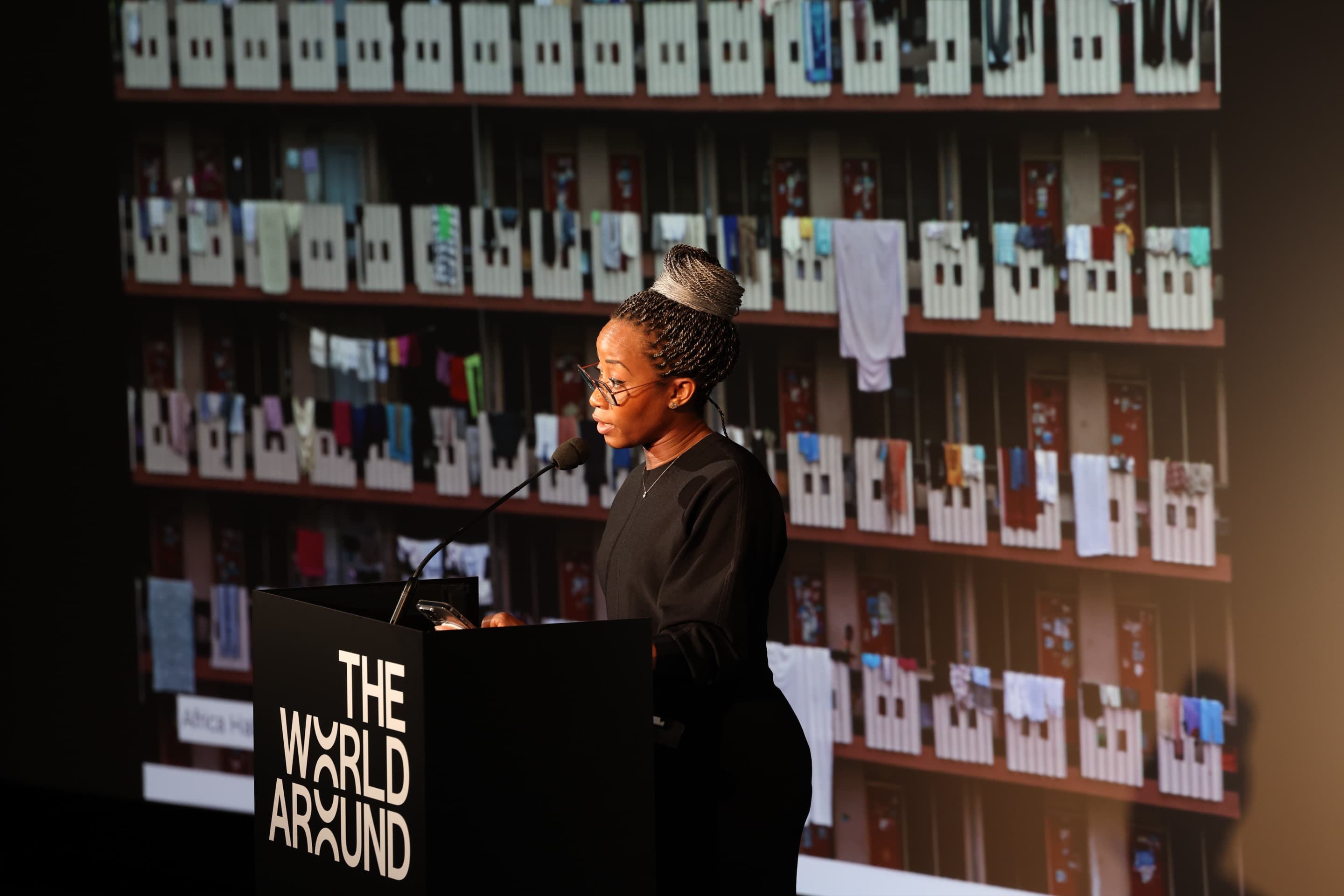 Tosin Oshinowo speaking at The World Around Summit 2023.