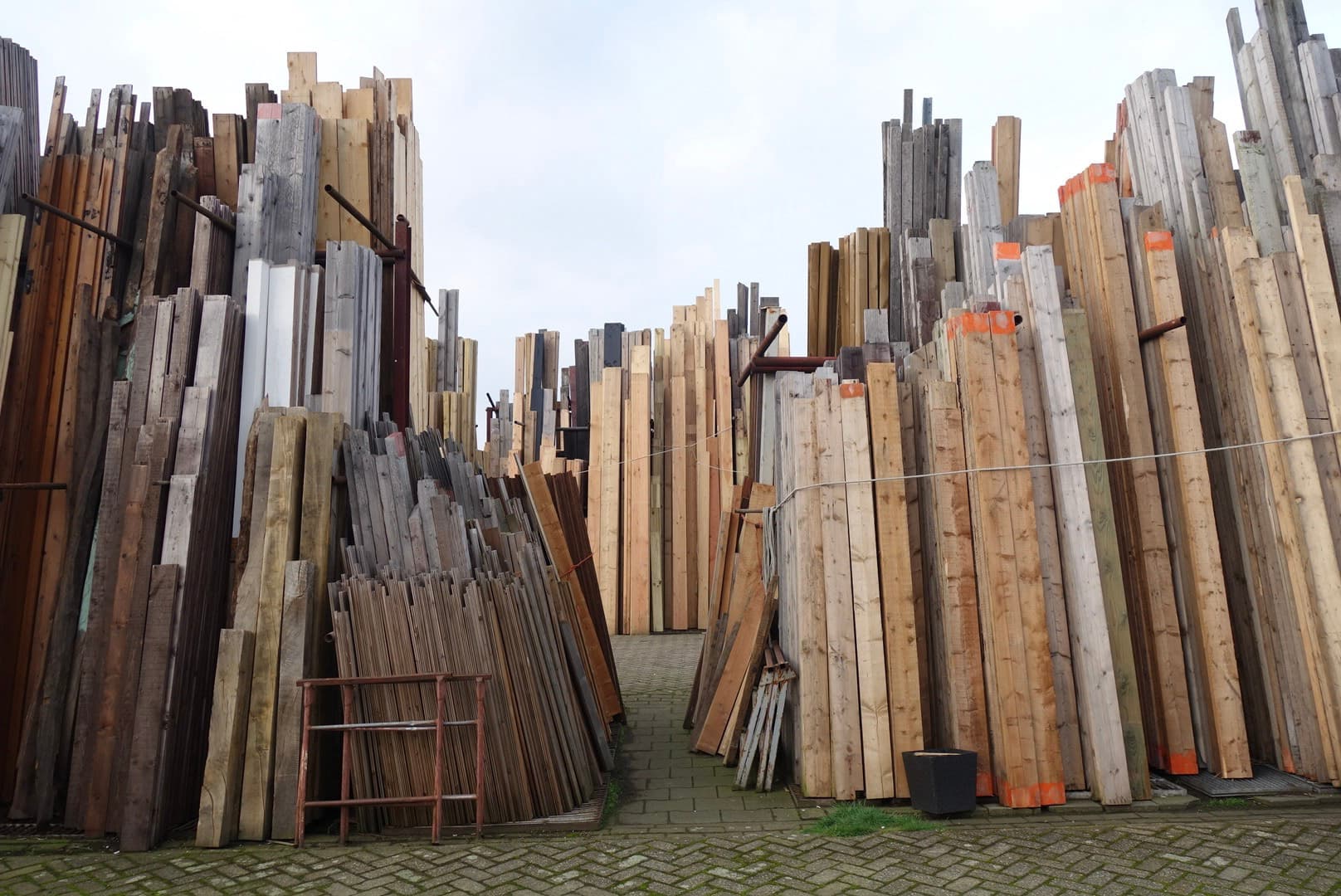 Stacks of construction materials.