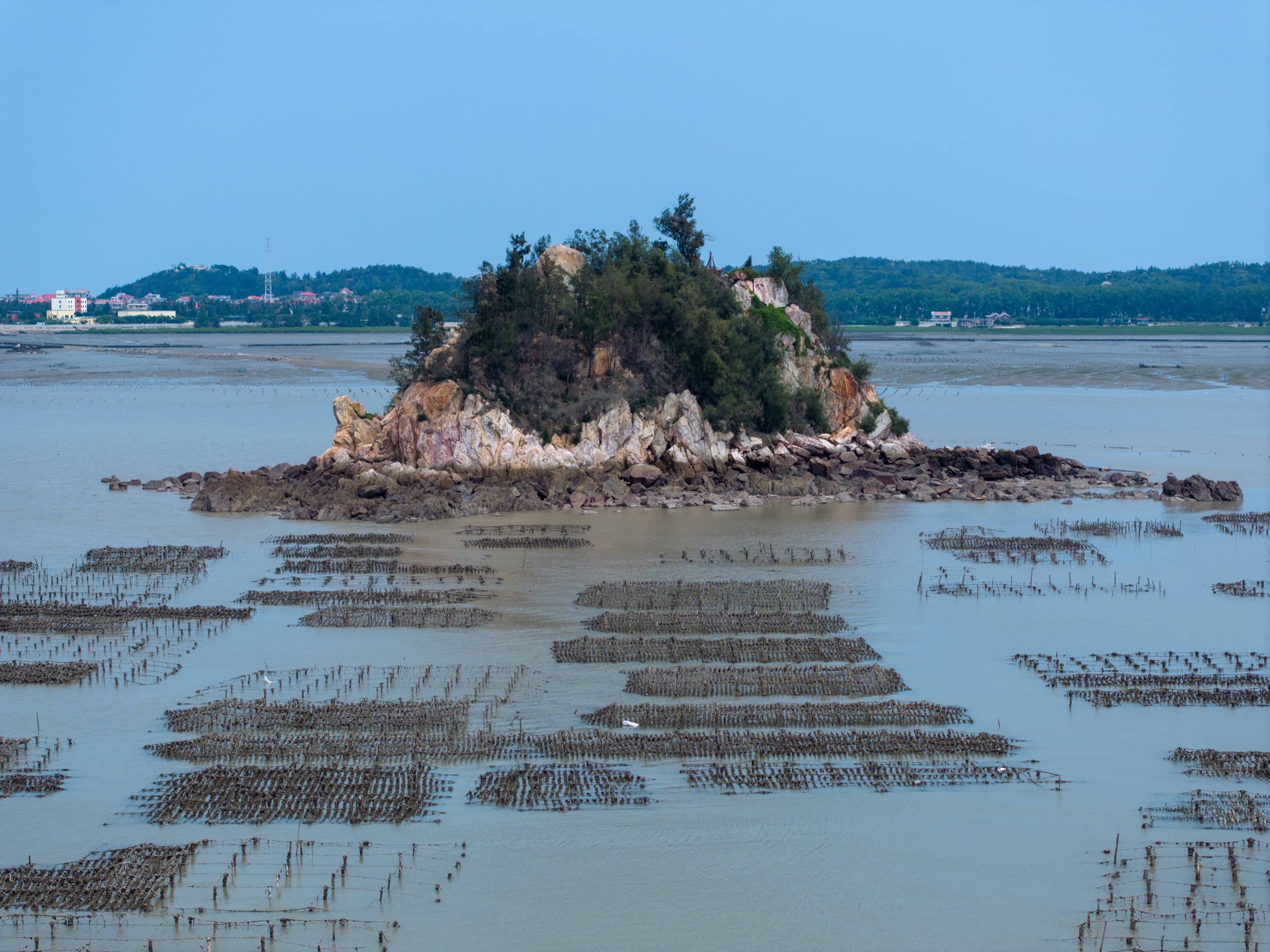 Fish farms off the coast of Meizhou Island, China.