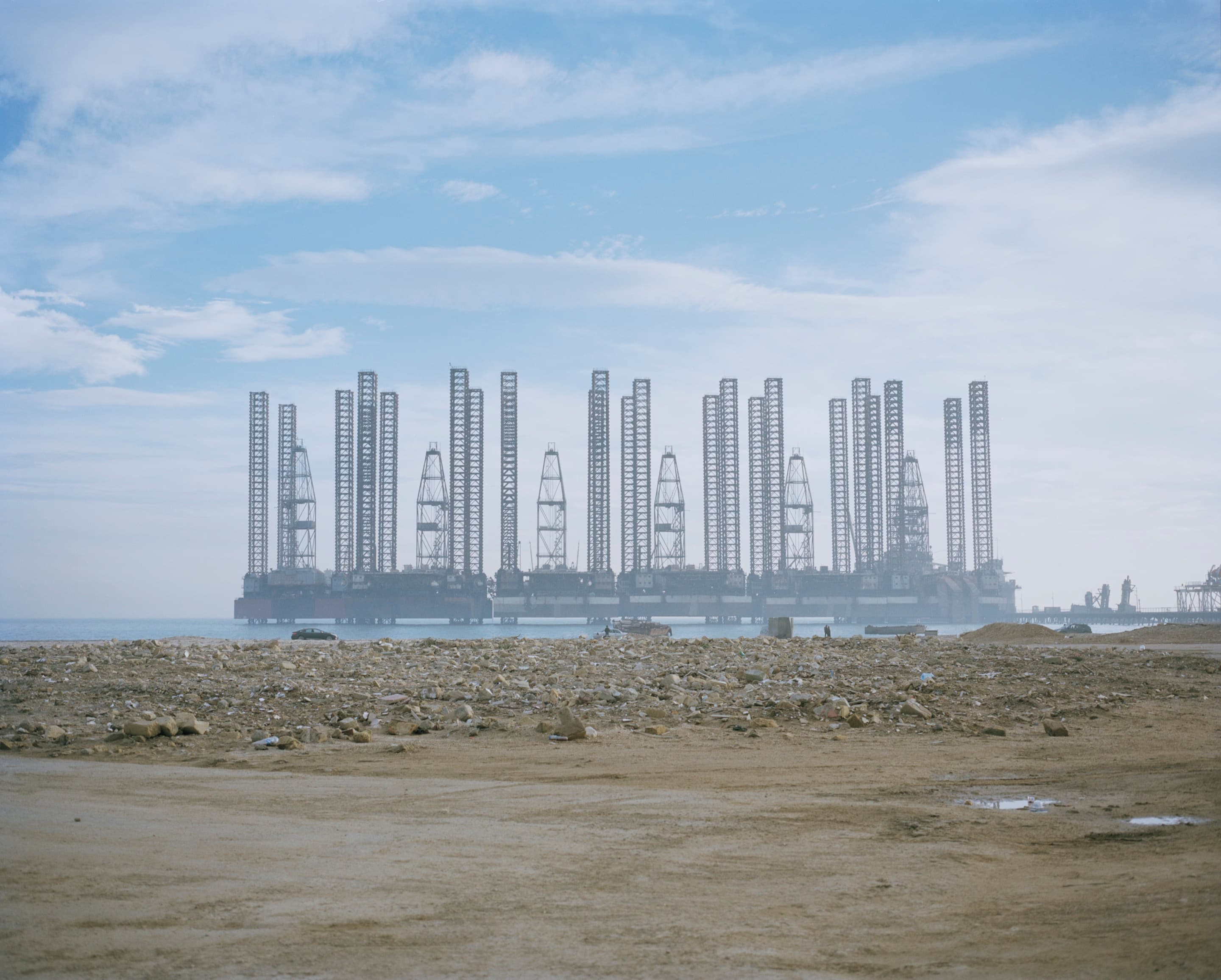 Oil platforms in Baku, Azerbaijan, in 2015.